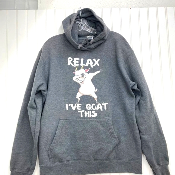 Port and Co. Hoodie Pullover Dark Grey Size L " Relax I've Goat This " - Picture 5 of 14
